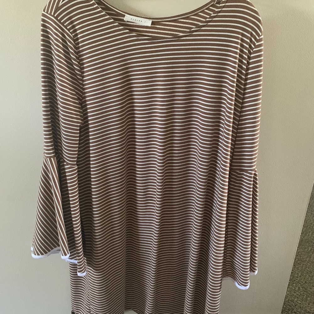 Brown & White Stripe Bell Sleeve Top
